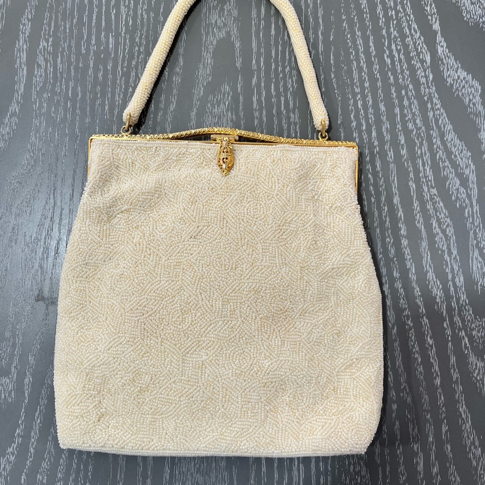 Elegant Cream Beaded Handbag
